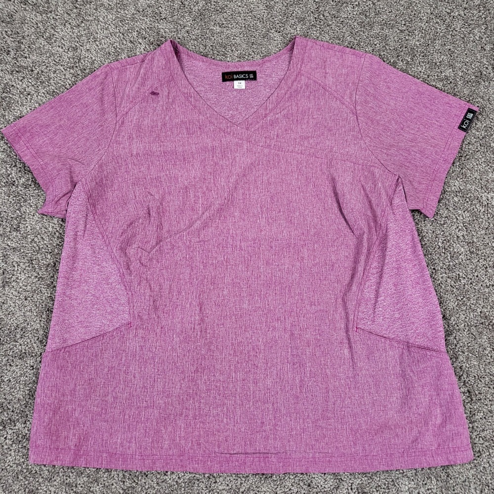 koi BASICS Women's 1026 Becca V-Neck Scrub Top Heather Magenta Stretch 3X